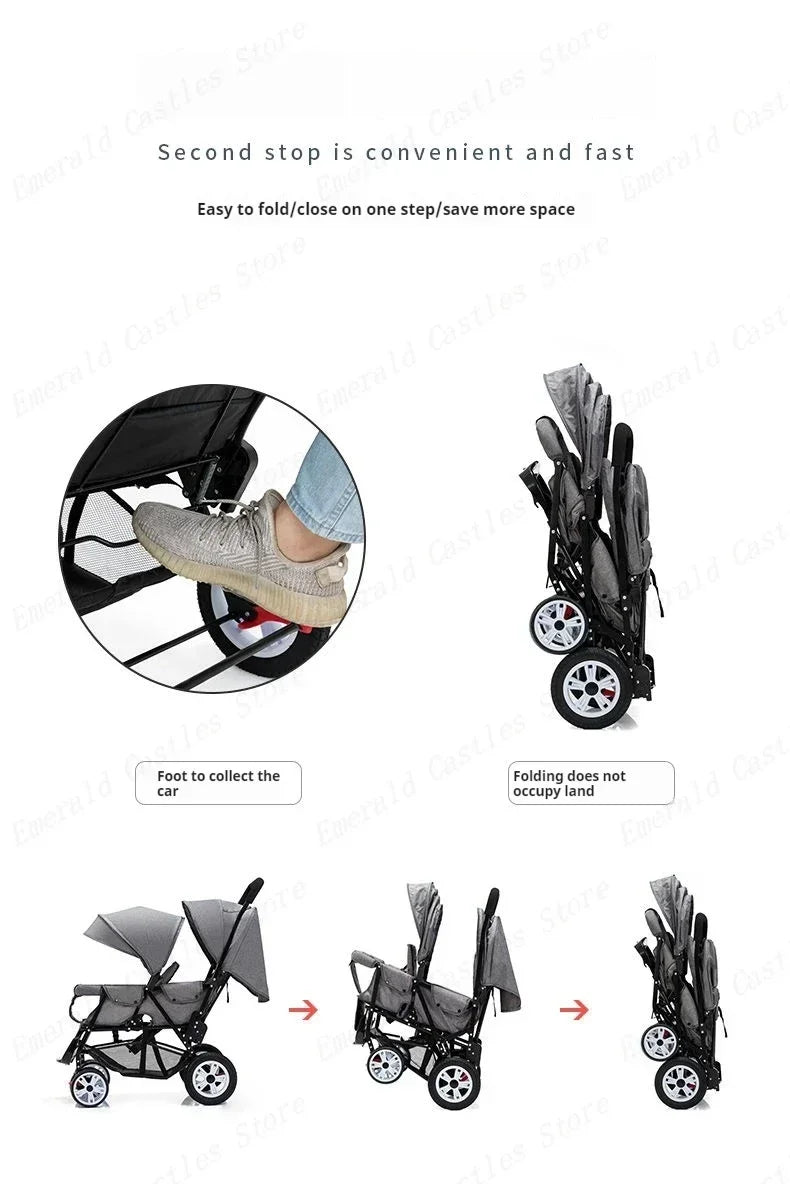 Twin strollers kids two seats strollers foldable carriage Double baby stroller Front and rear seats