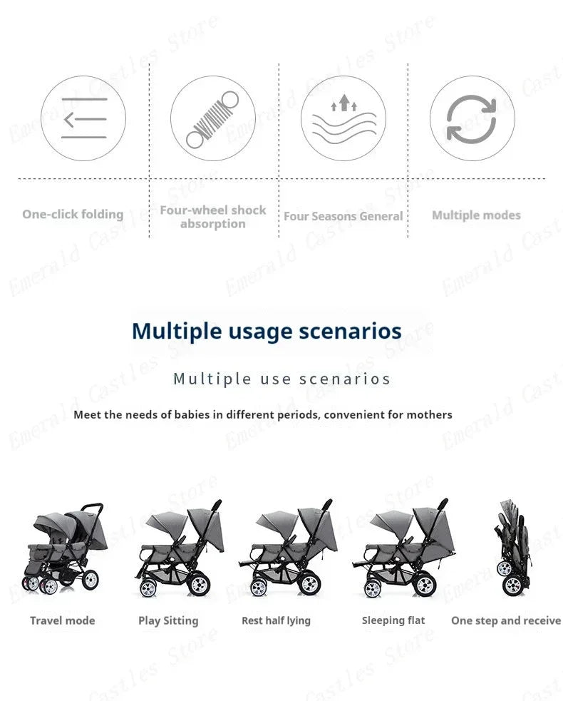 Twin strollers kids two seats strollers foldable carriage Double baby stroller Front and rear seats